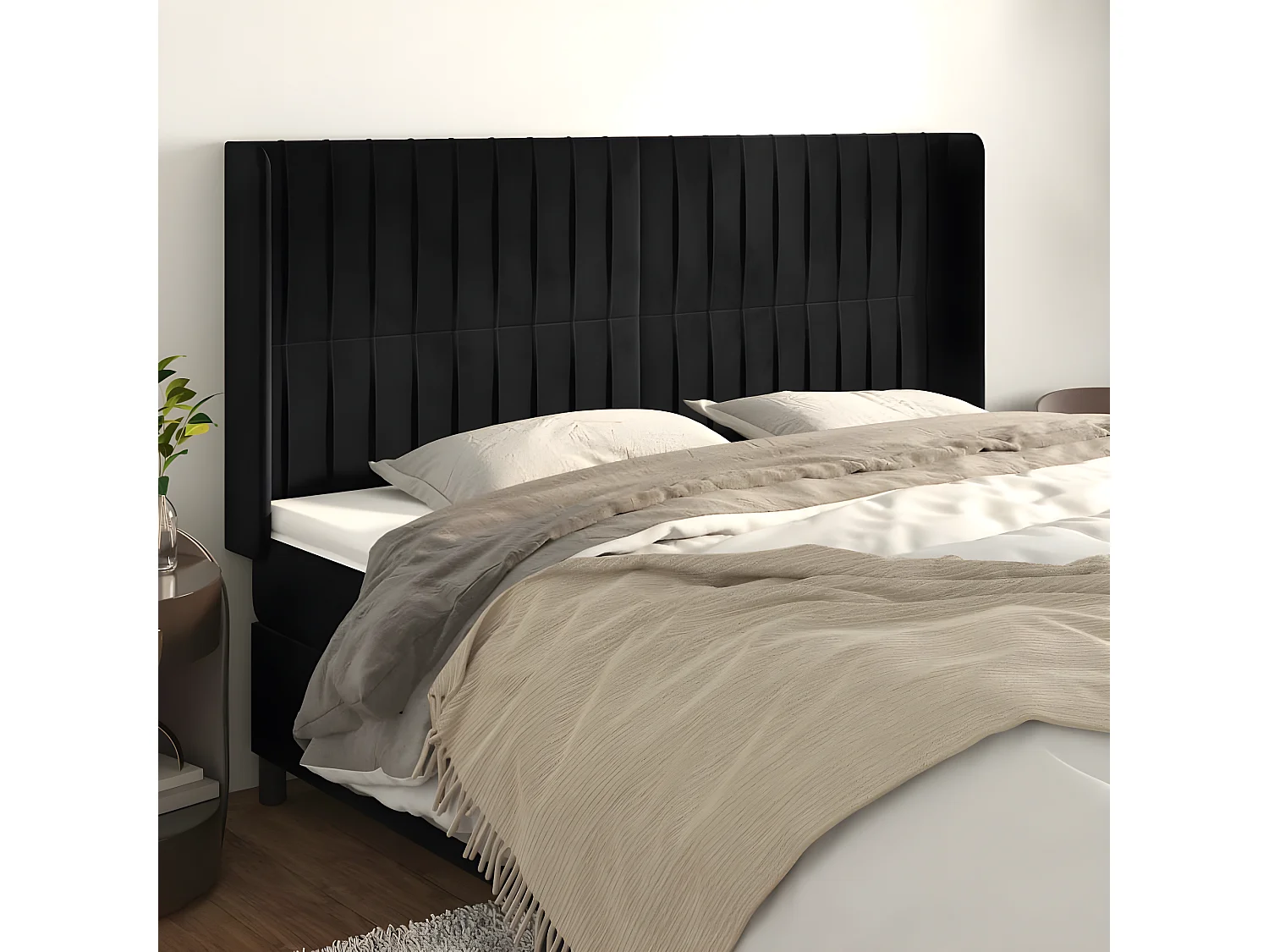 Tête de lit avec oreilles Noir 183x16x118/128 cm Velours