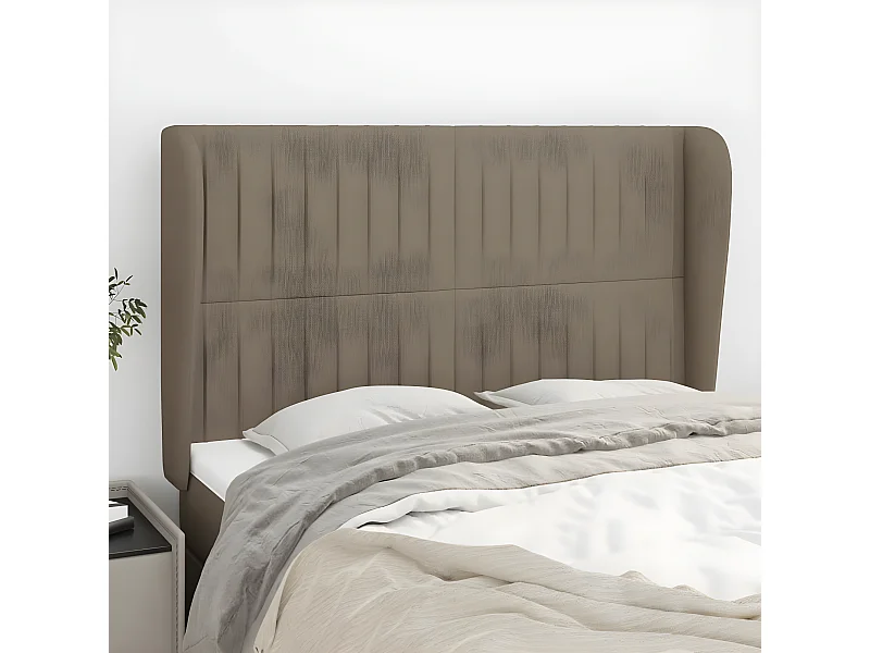 Cabecero con orejas de tela gris taupe 147x23x118/128 cm