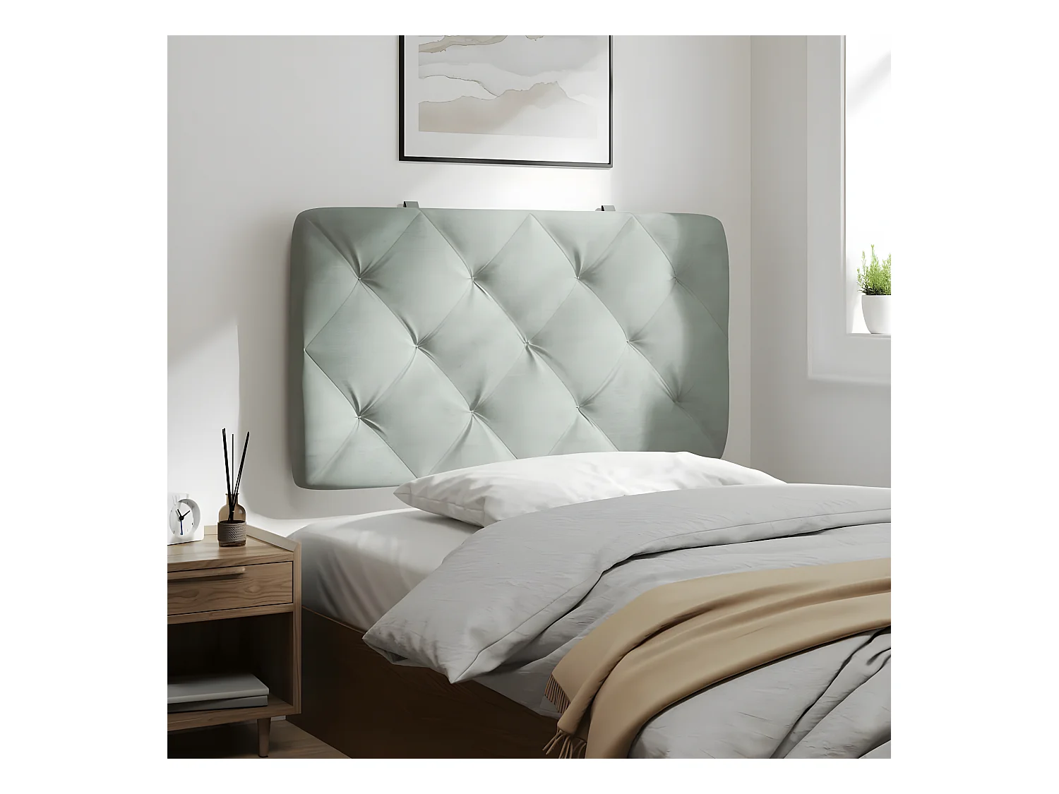 Coussin de tête de lit gris clair 90 cm velours