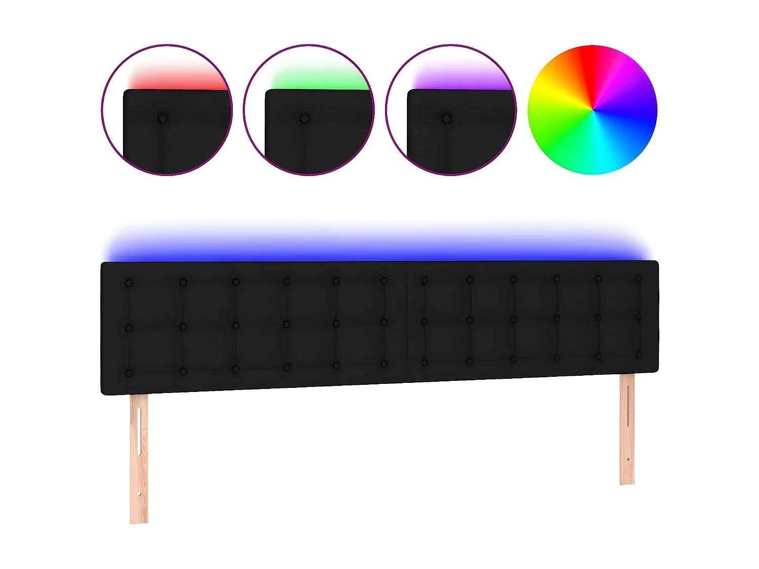 Cabeceira de cama c/ luzes LED tecido 160x5x78/88 cm preto