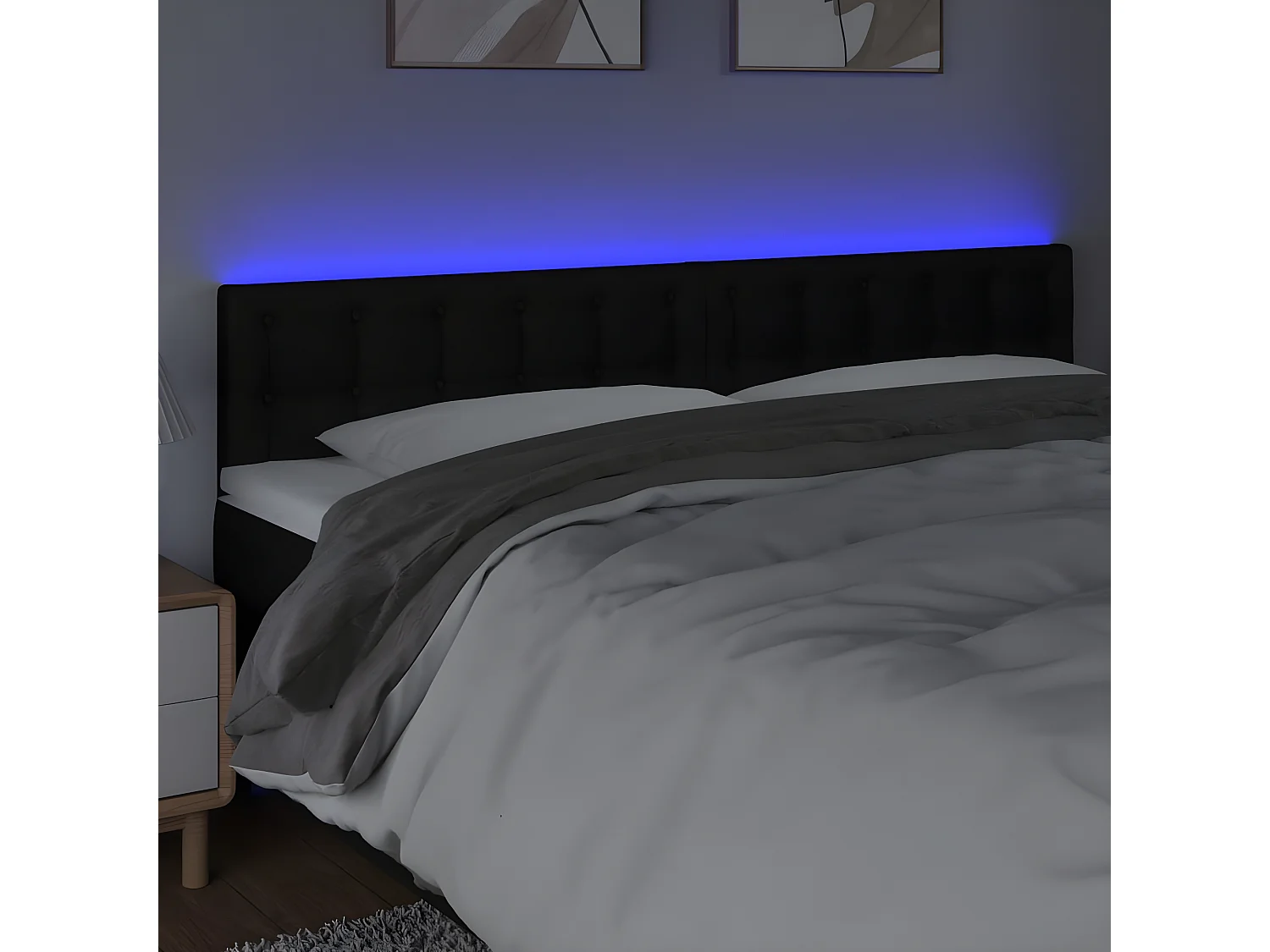 Cabeceira de cama c/ luzes LED tecido 160x5x78/88 cm preto