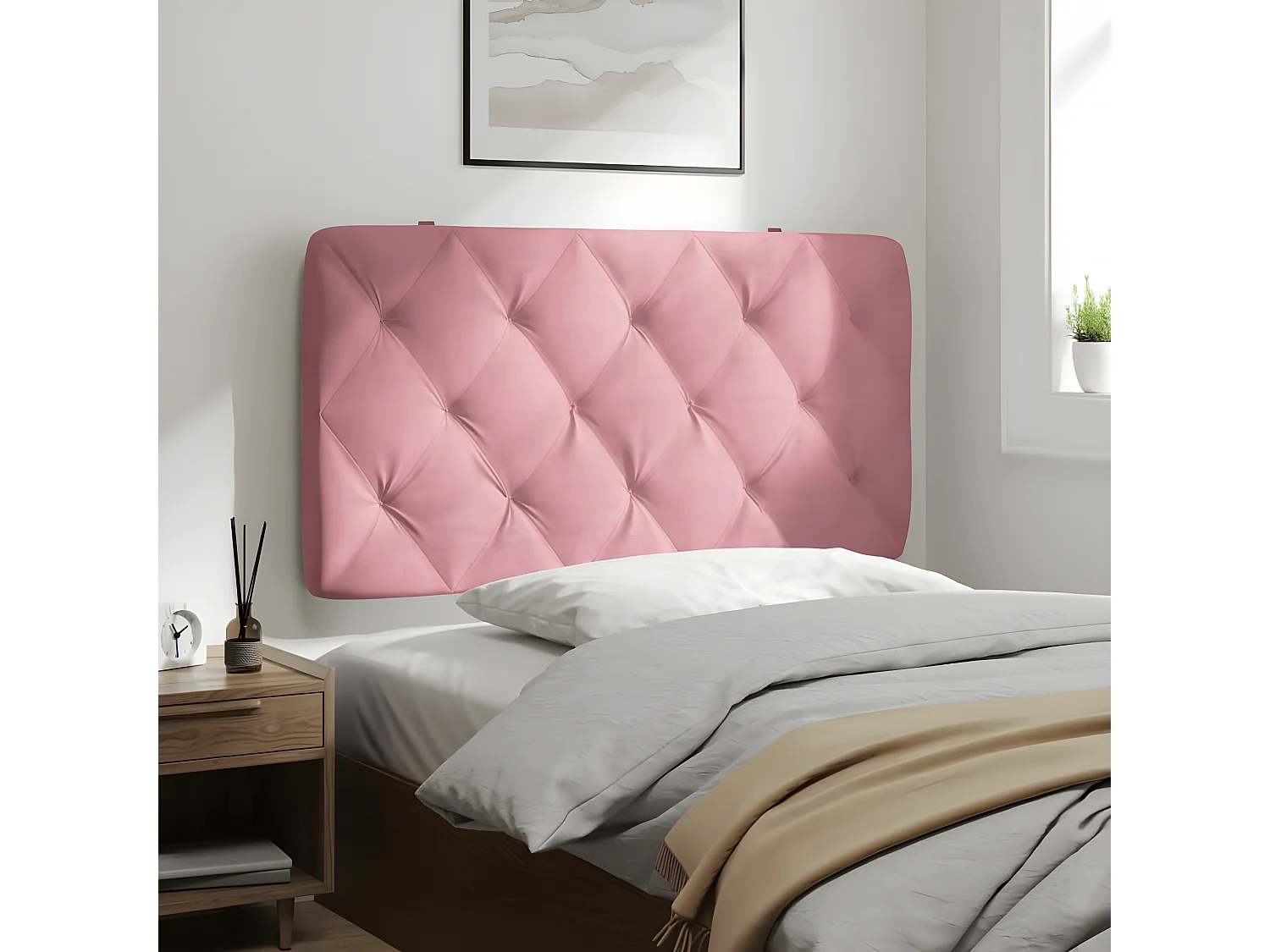 Coussin de tête de lit rose 100 cm velours