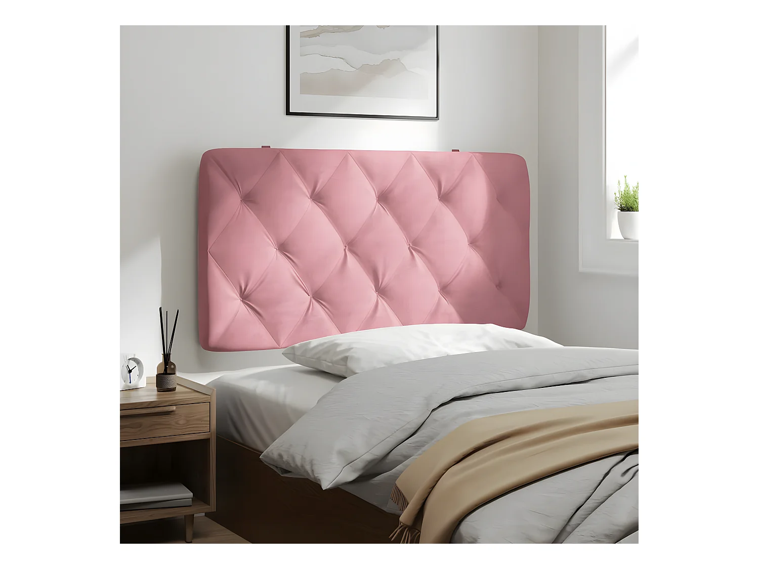 Coussin de tête de lit rose 100 cm velours