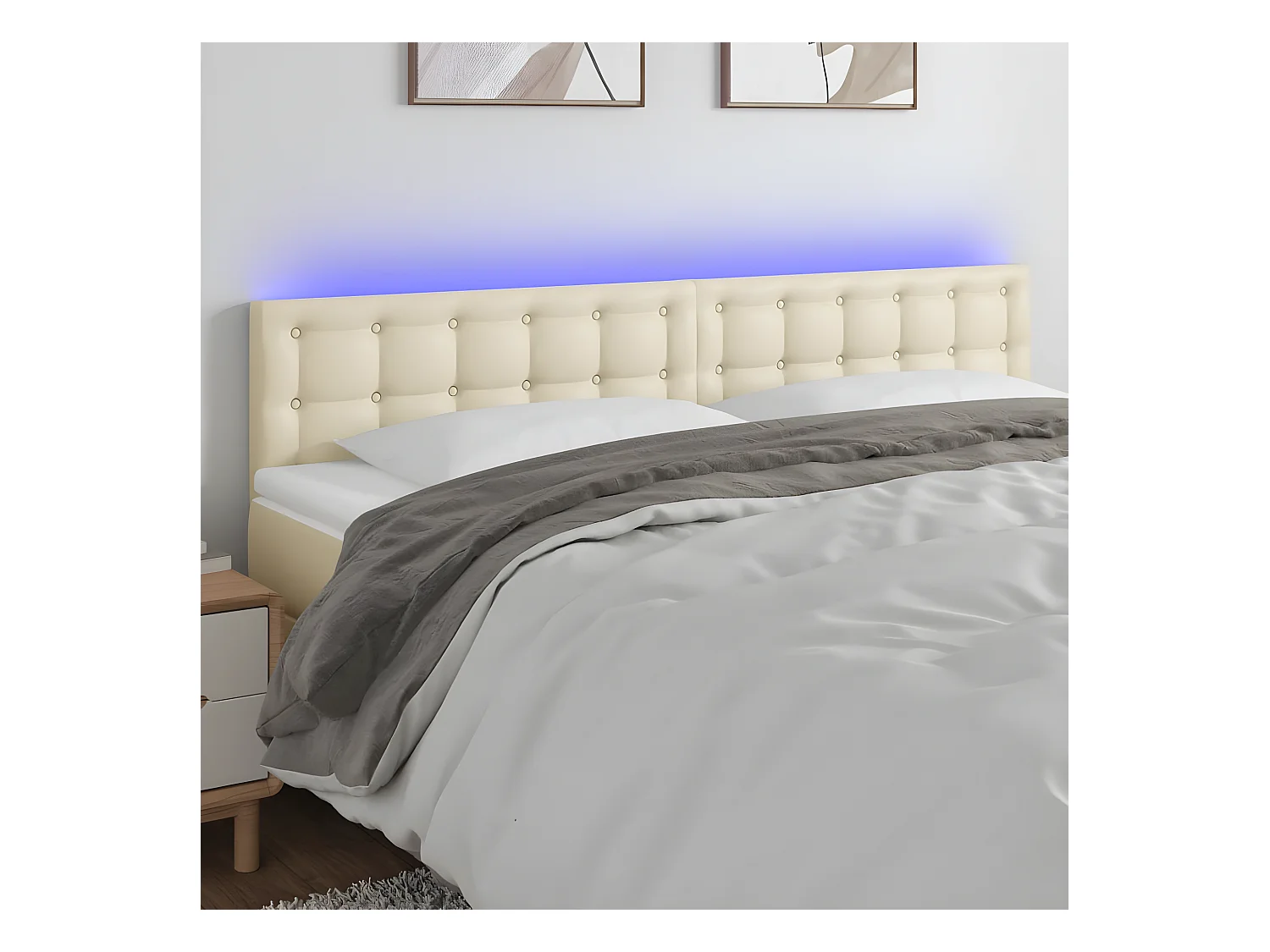 Tête de lit à LED Crème 200x5x78/88 cm Similicuir