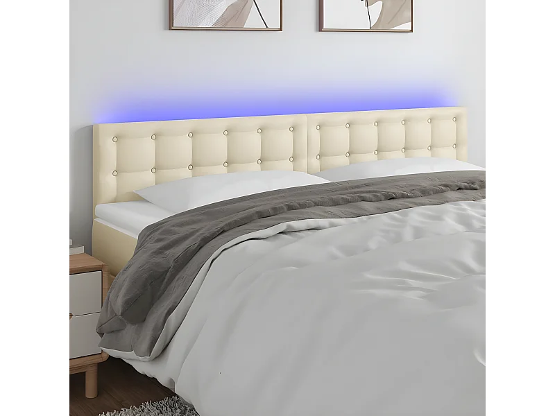 Cabecero con LED cuero sintético color crema 200x5x78/88 cm