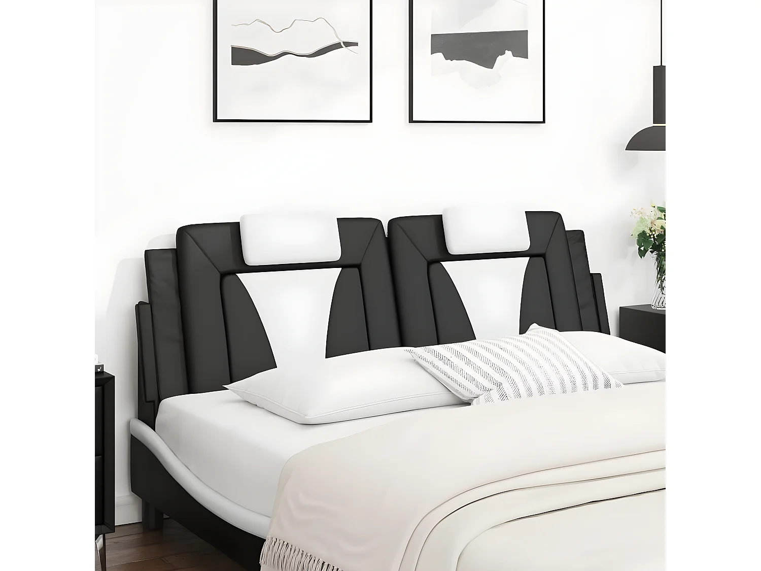 Hoofdbordkussen "Viana" 160 cm kunstleer zwart en wit