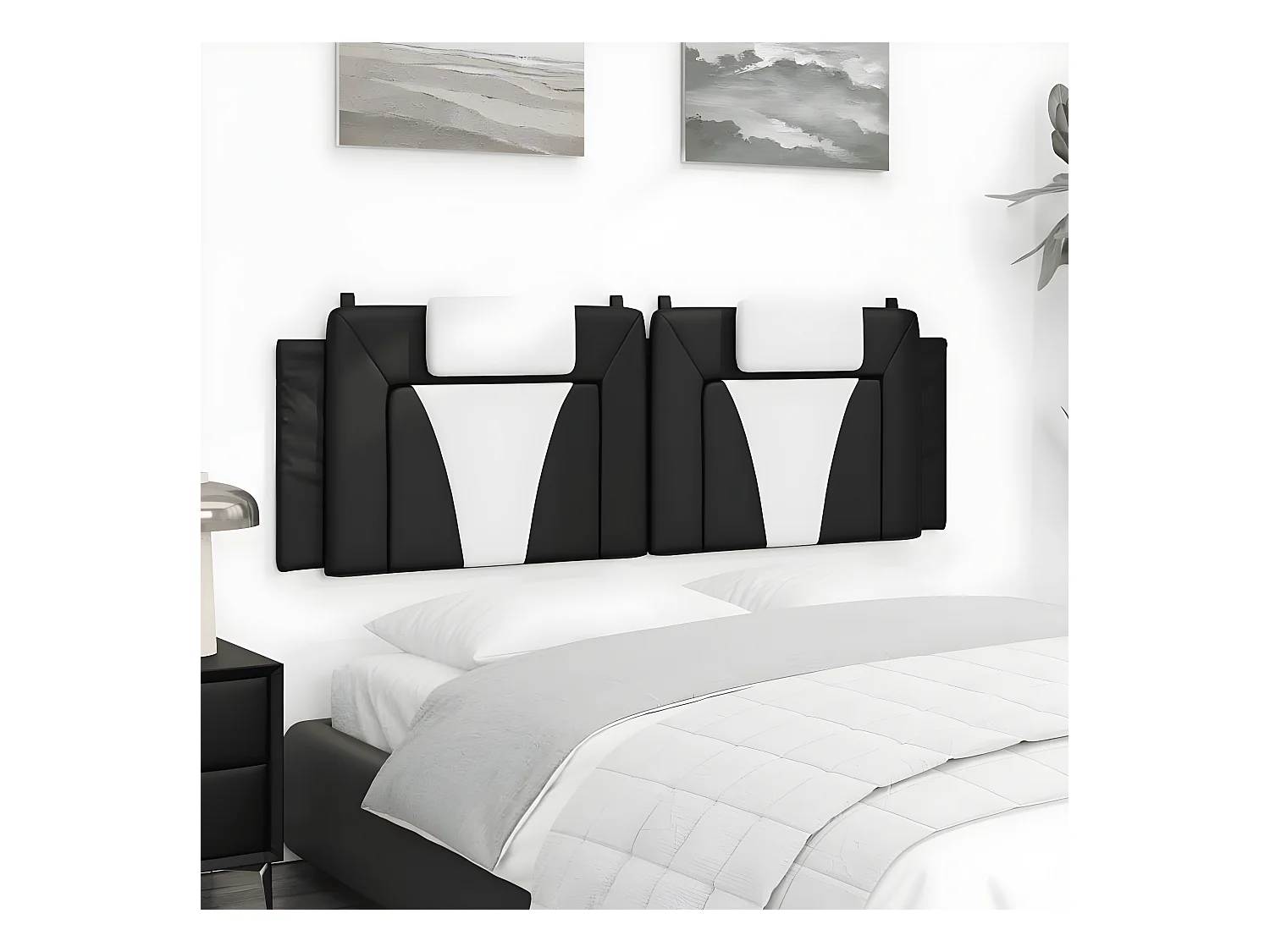 Coussin de tête de lit noir et blanc 160 cm similicuir