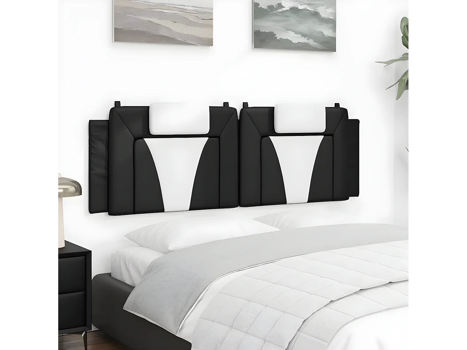 Almofadão de cabeceira 160 cm couro artificial preto e branco