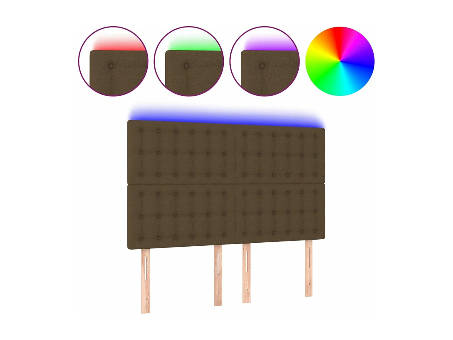 Tête de lit à LED Marron foncé 144x5x118/128 cm Tissu