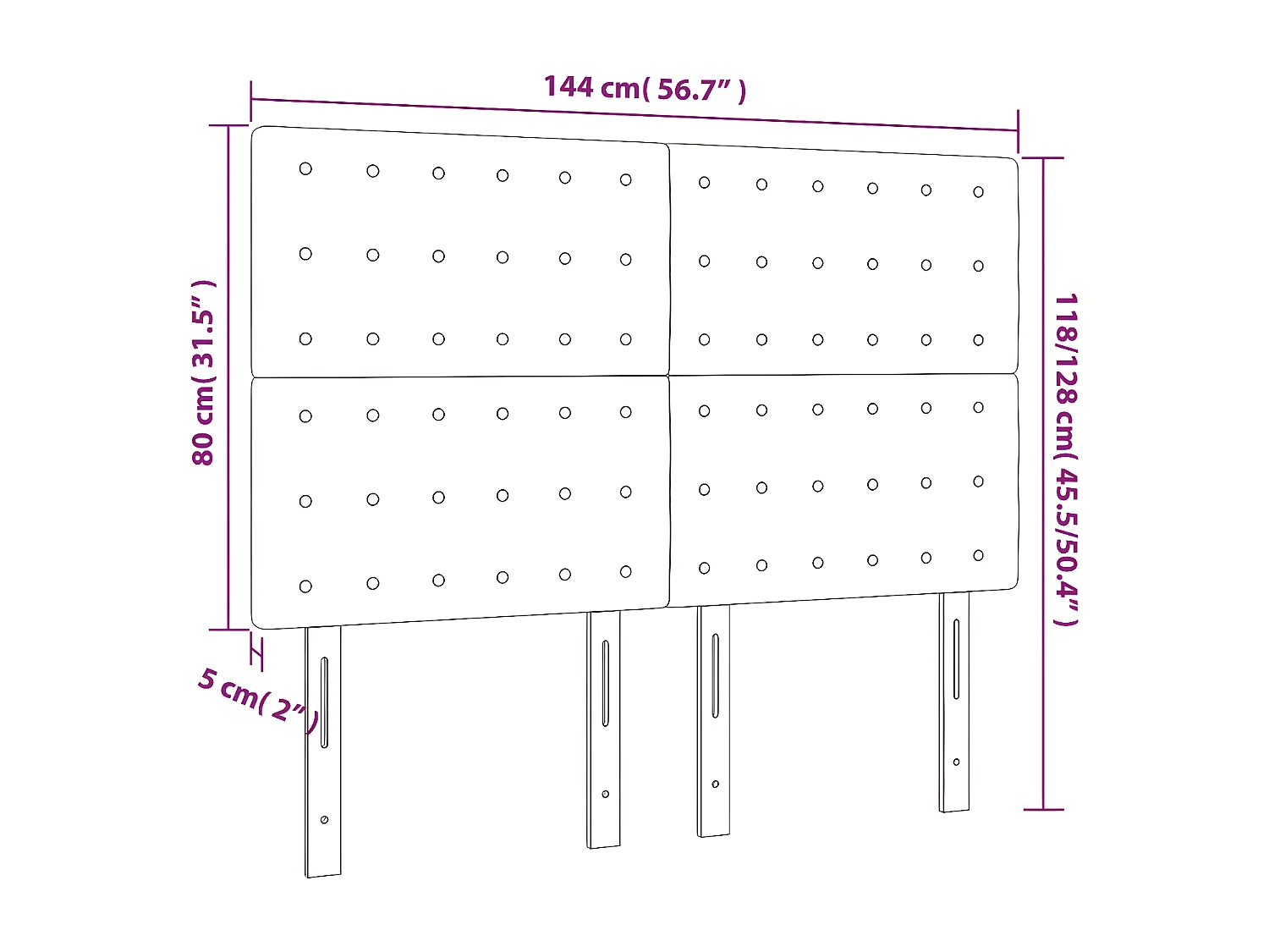 Tête de lit à LED Marron foncé 144x5x118/128 cm Tissu
