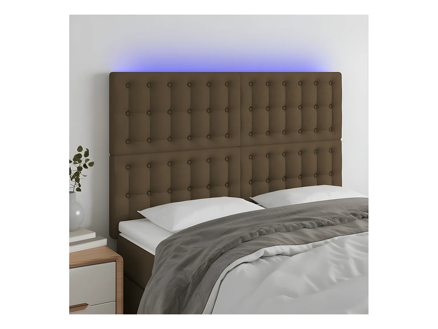 Tête de lit à LED Marron foncé 144x5x118/128 cm Tissu