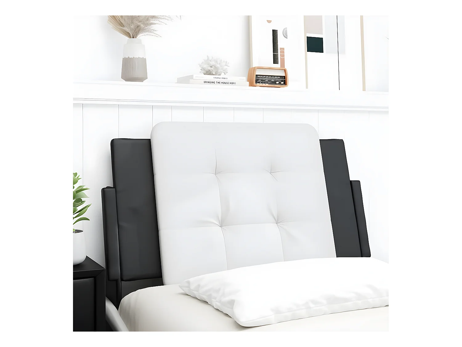 Coussin de tête de lit noir et blanc 90 cm similicuir