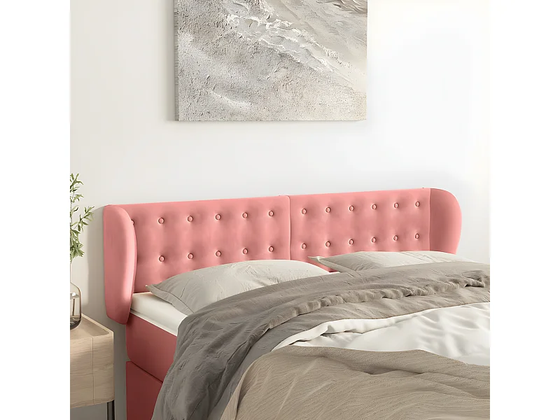Tête de lit avec oreilles Rose 147x23x78/88 cm Velours