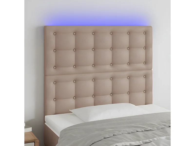 Cabeceira cama c/ LED couro artif. 100x5x118/128 cm cappuccino