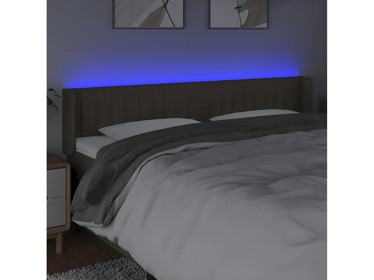 Cabecero con LED de tela gris taupe 163x16x78/88 cm