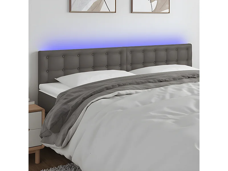 Cabecero con LED cuero sintético gris 200x5x78/88 cm