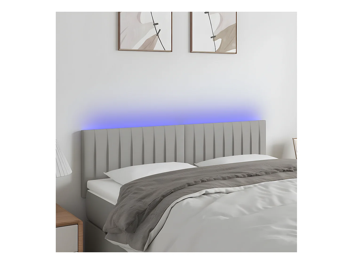 Tête de lit à LED Gris clair 144x5x78/88 cm Tissu