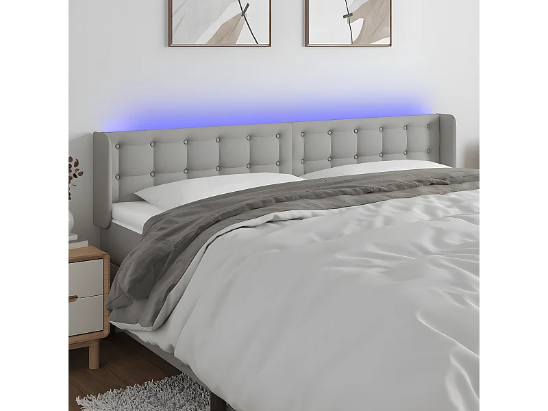 Cabeceira cama c/ luzes LED tecido 163x16x78/88 cm cinza-claro
