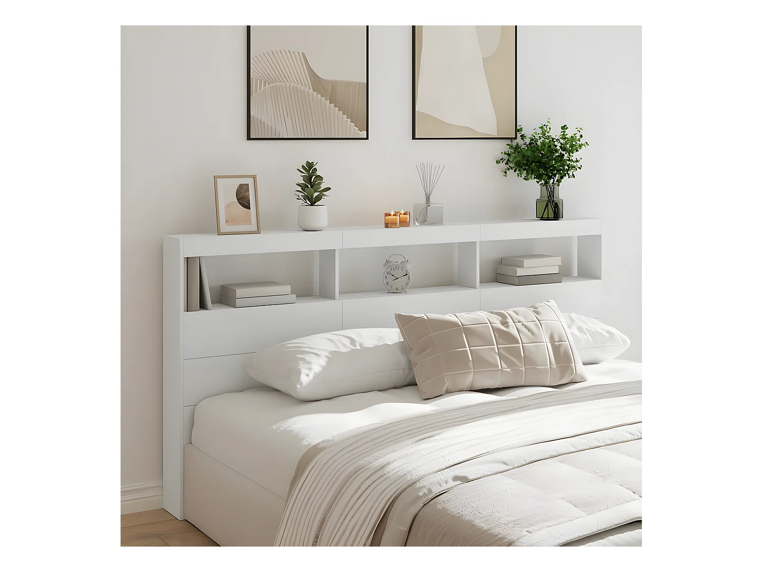 Armoire tête de lit avec LED blanc 200x17x102 cm