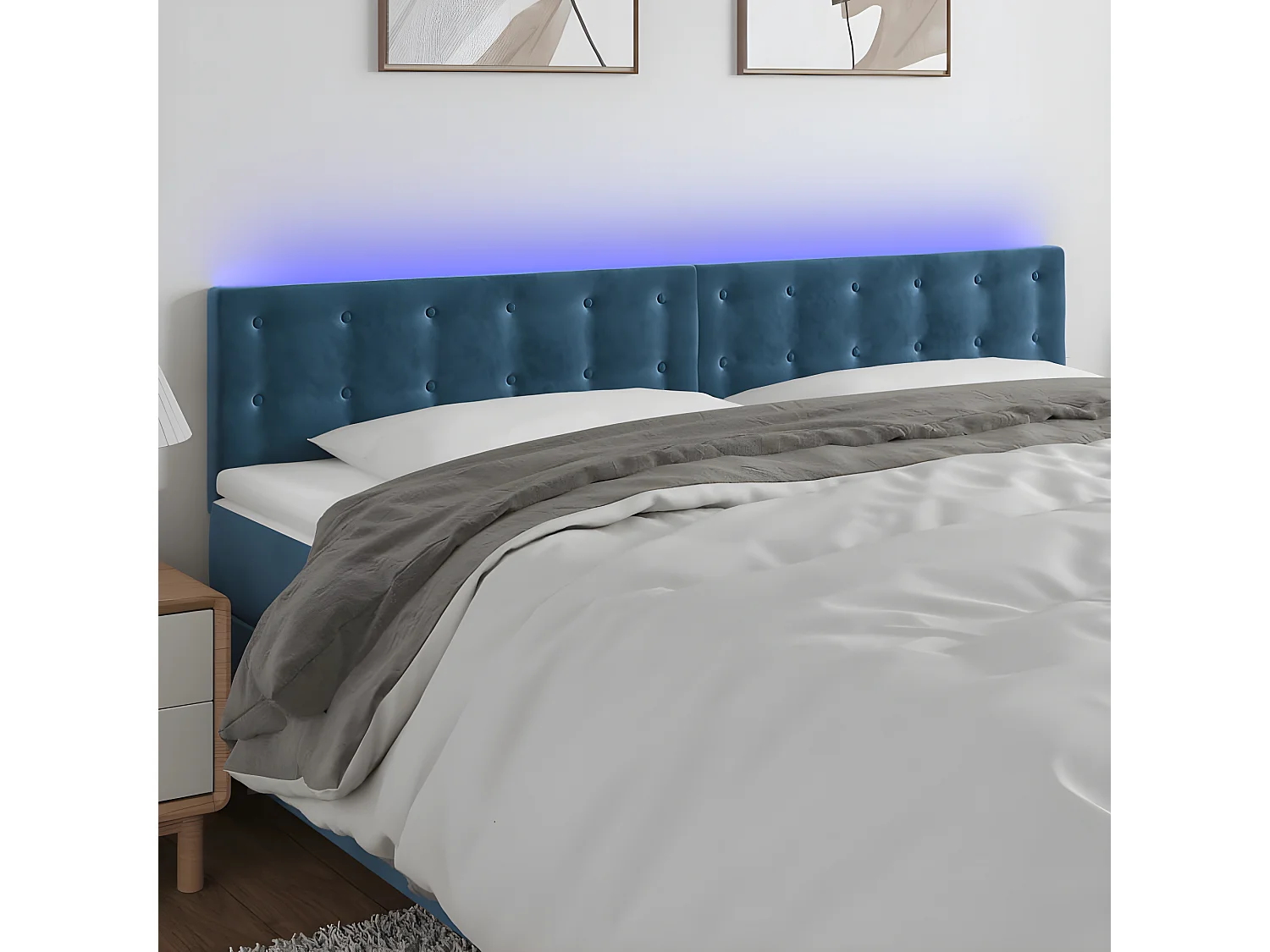 Tête de lit à LED Bleu foncé 160x5x78/88 cm Velours