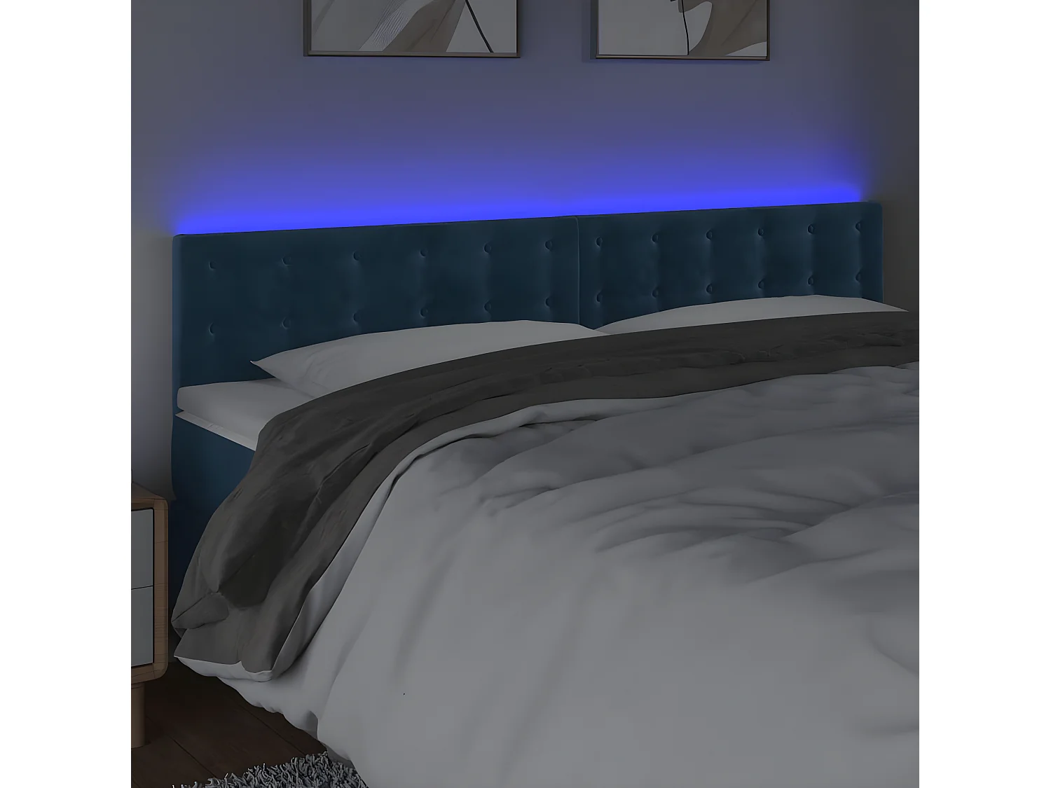 Tête de lit à LED Bleu foncé 160x5x78/88 cm Velours