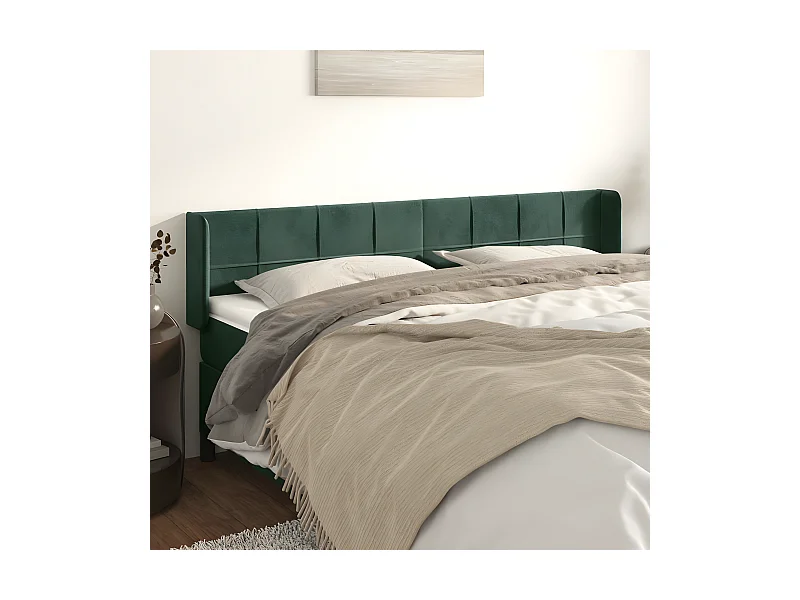 Cabeceira de cama c/ abas veludo 163x16x78/88cm verde-escuro