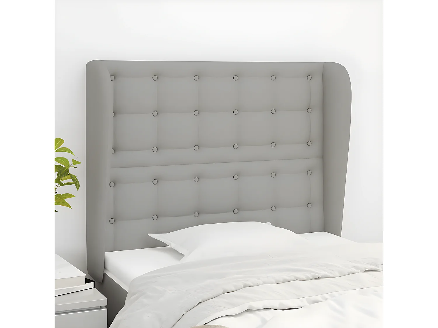 Cabecero con orejas de tela gris claro 93x23x118/128 cm