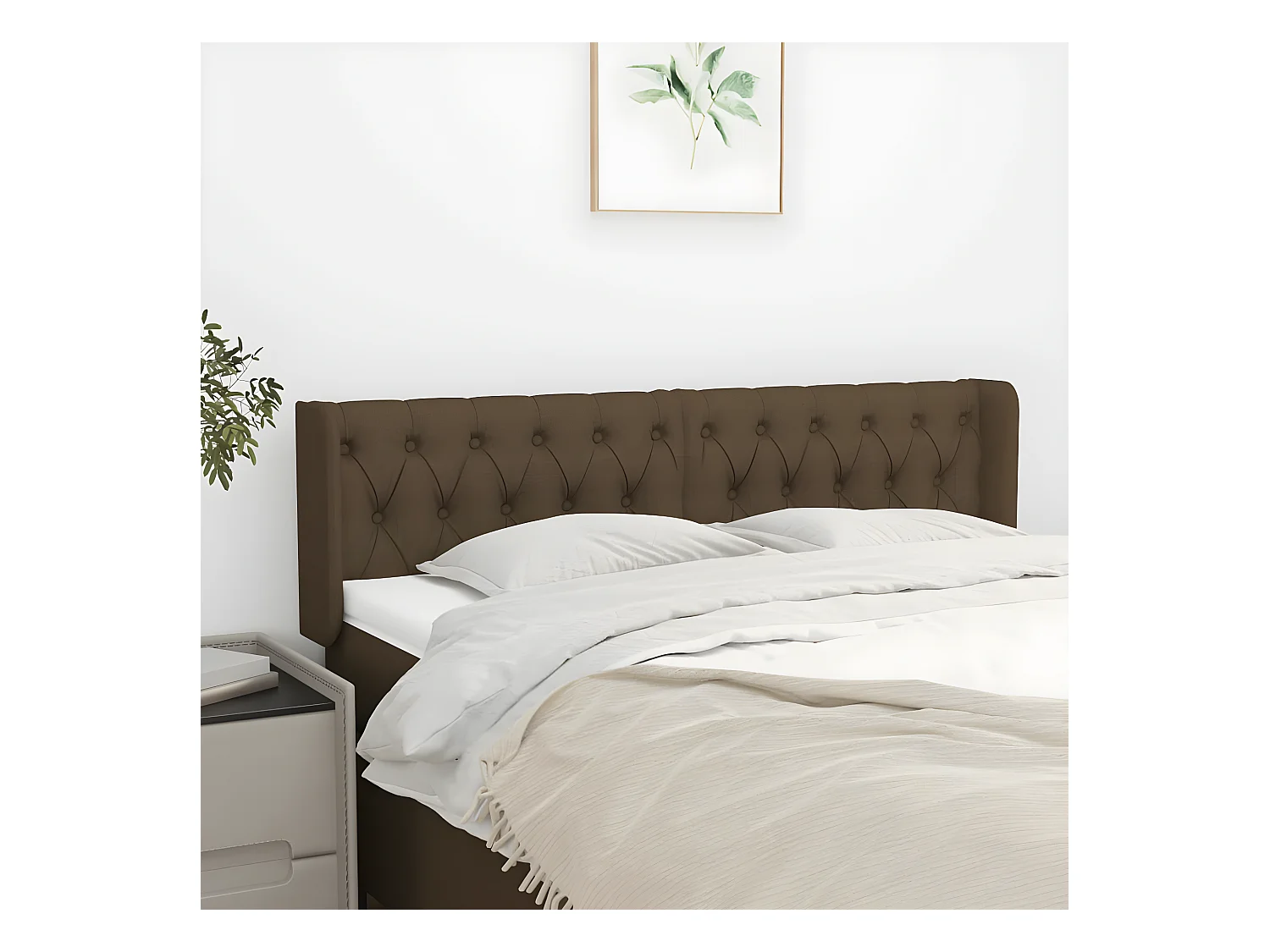 Tête de lit avec oreilles Marron Foncé 147x16x78/88 cm Tissu
