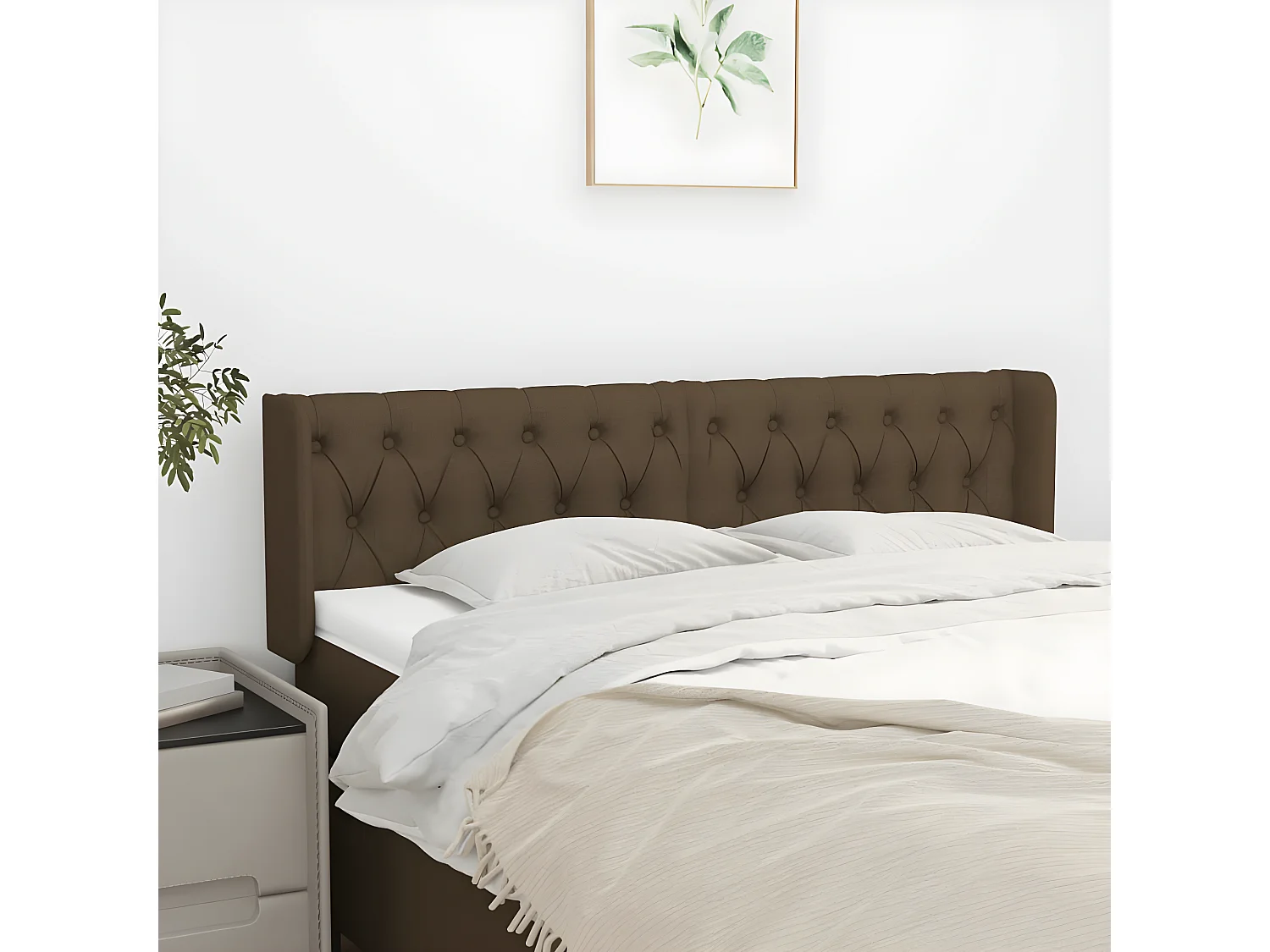 Tête de lit avec oreilles Marron Foncé 147x16x78/88 cm Tissu