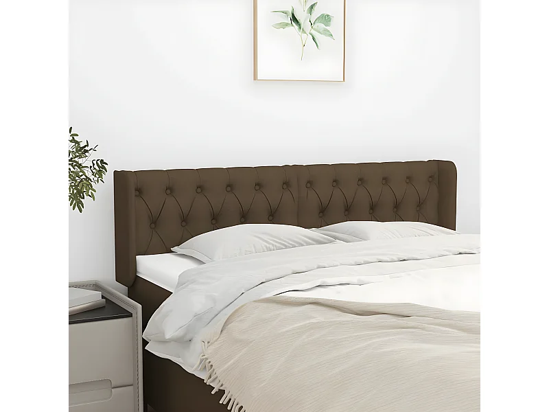 Tête de lit avec oreilles Marron Foncé 147x16x78/88 cm Tissu