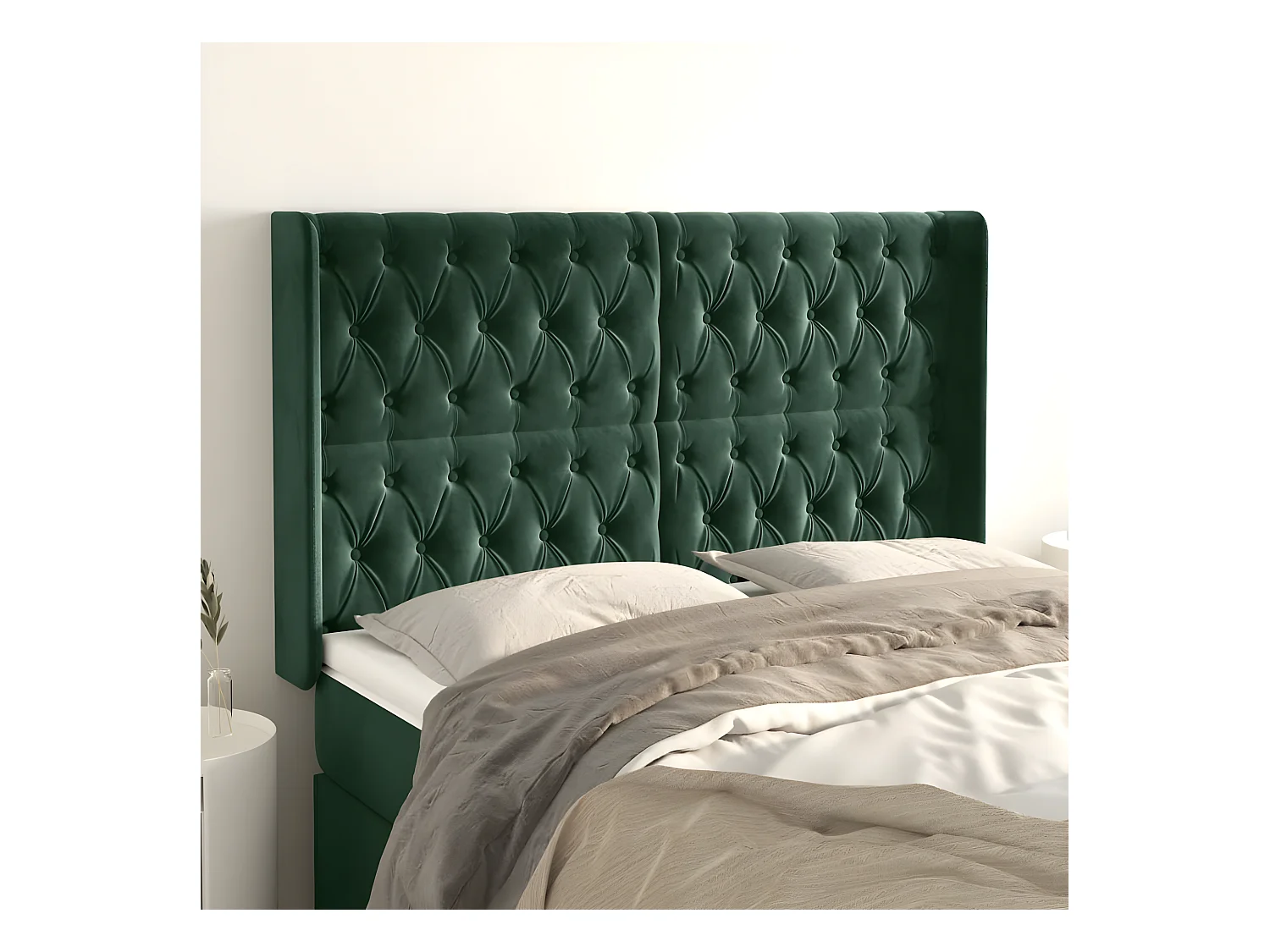 Hoofdbord met randen 147x16x118/128 cm fluweel donkergroen