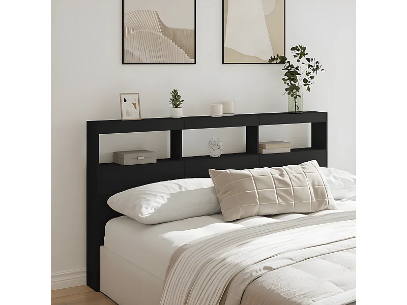 Armoire tête de lit avec LED noir 180x17x102 cm
