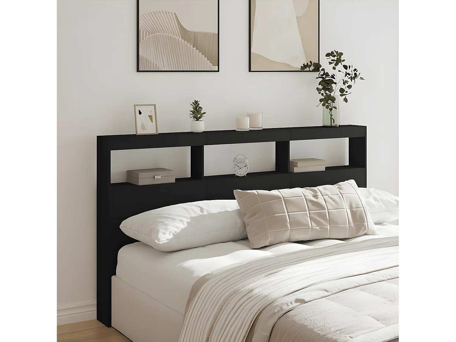 Armoire tête de lit avec LED noir 180x17x102 cm