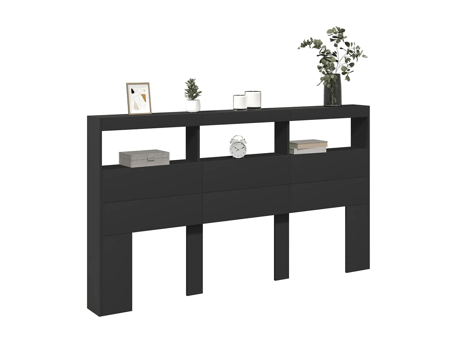 Armoire tête de lit avec LED noir 180x17x102 cm