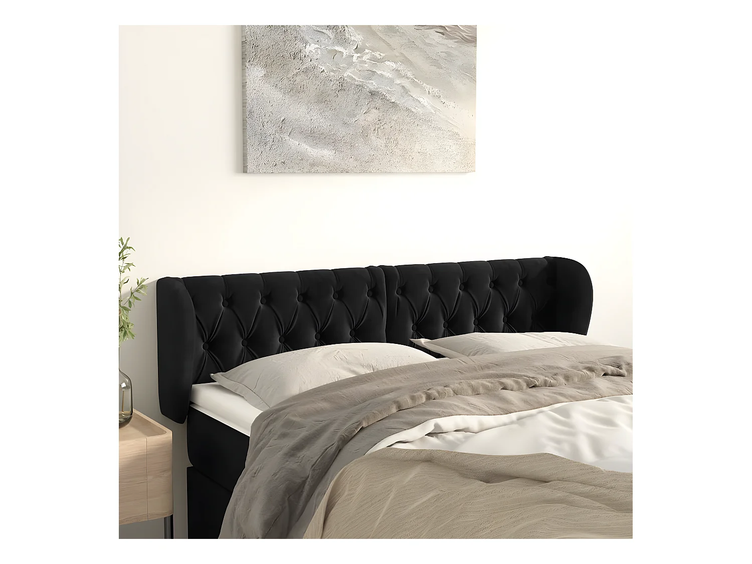 Tête de lit avec oreilles Noir 147x23x78/88 cm Velours