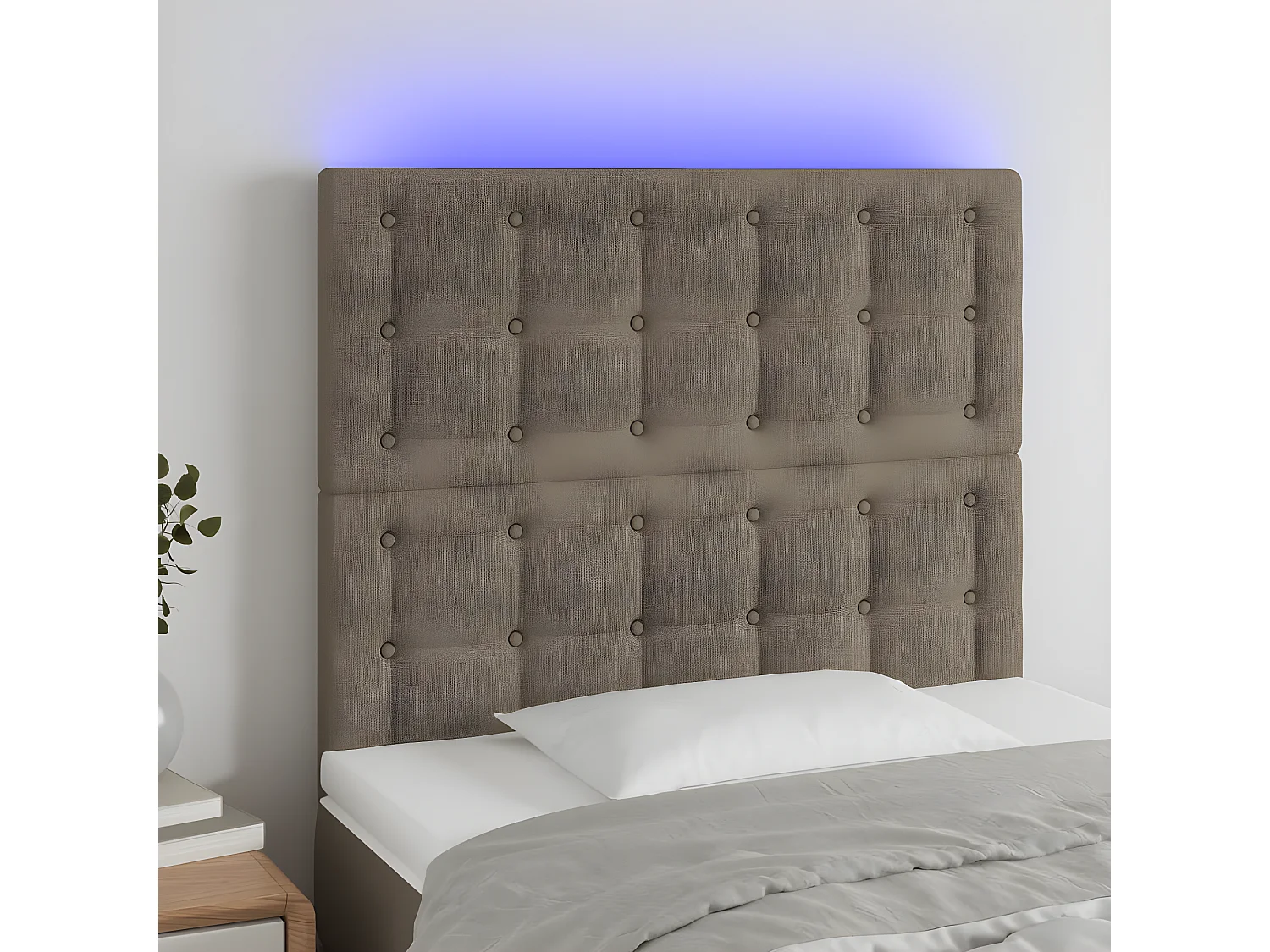 Cabecero con luces LED tela gris taupe 100x5x118/128 cm