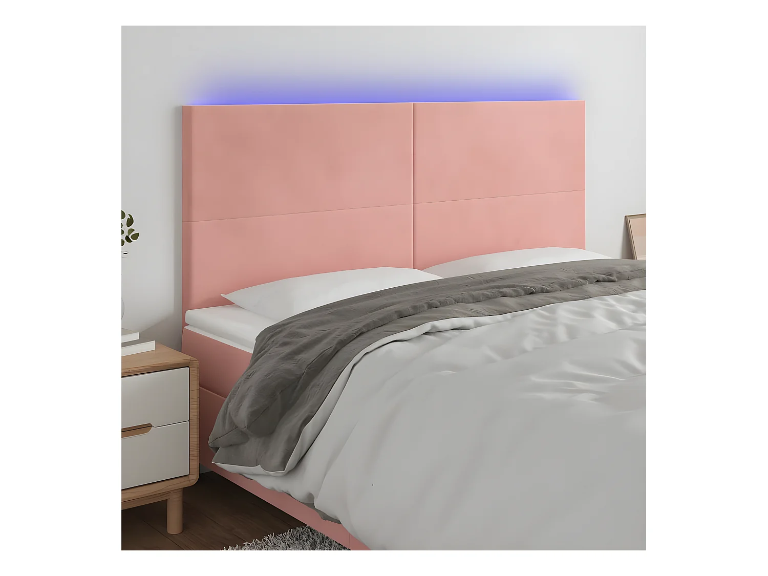 Hoofdbord LED 180x5x118/128 cm fluweel roze