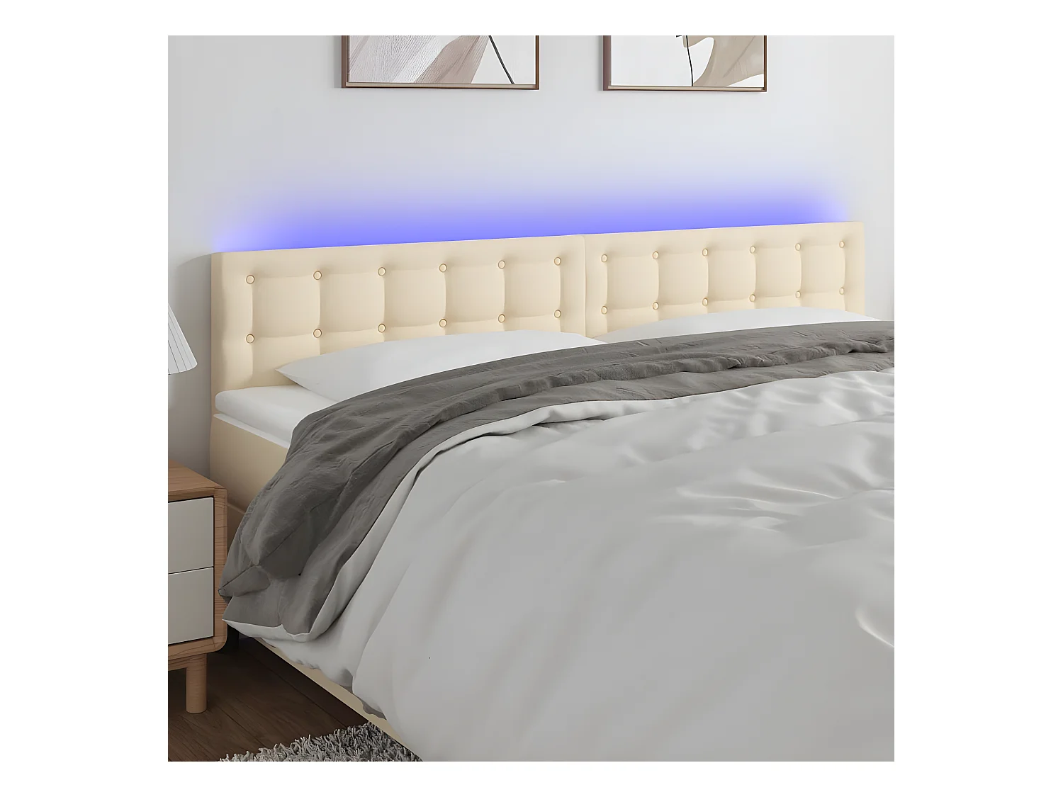 Hoofdbord LED 180x5x78/88 cm stof crèmekleurig