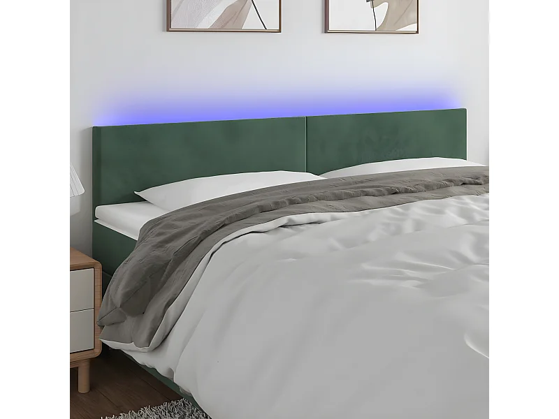 Cabecero con LED de terciopelo verde oscuro 180x5x78/88 cm