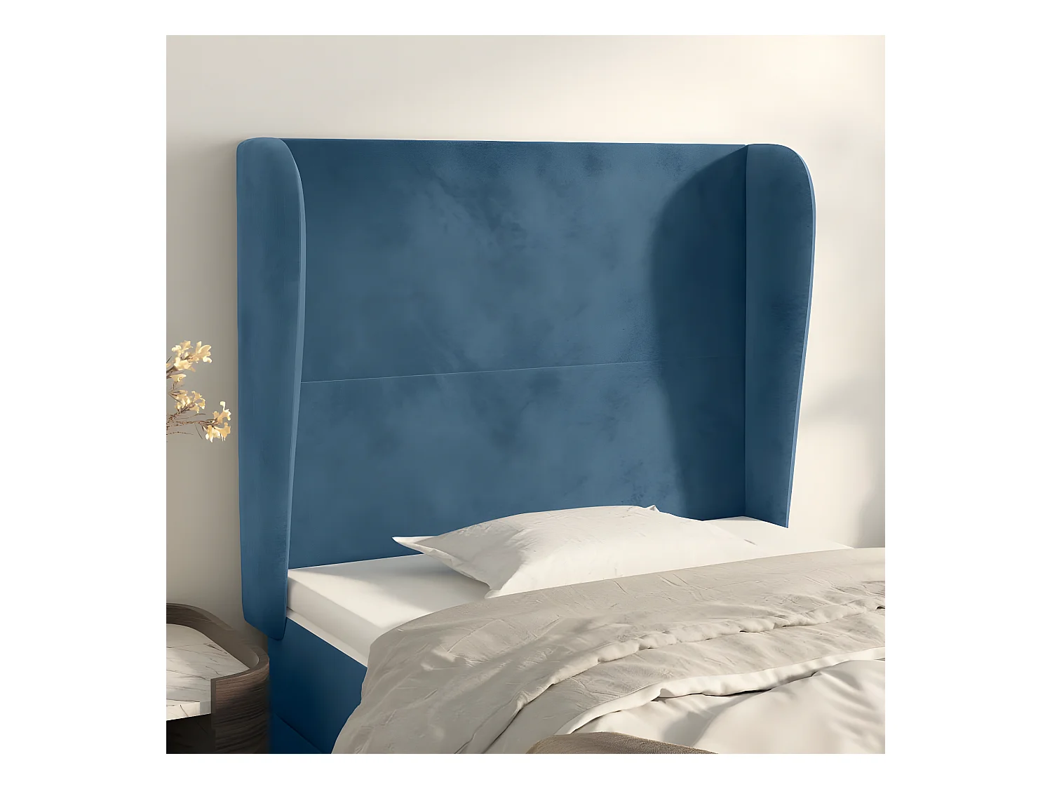 Cabecero con orejas de terciopelo azul oscuro 93x23x118/128 cm