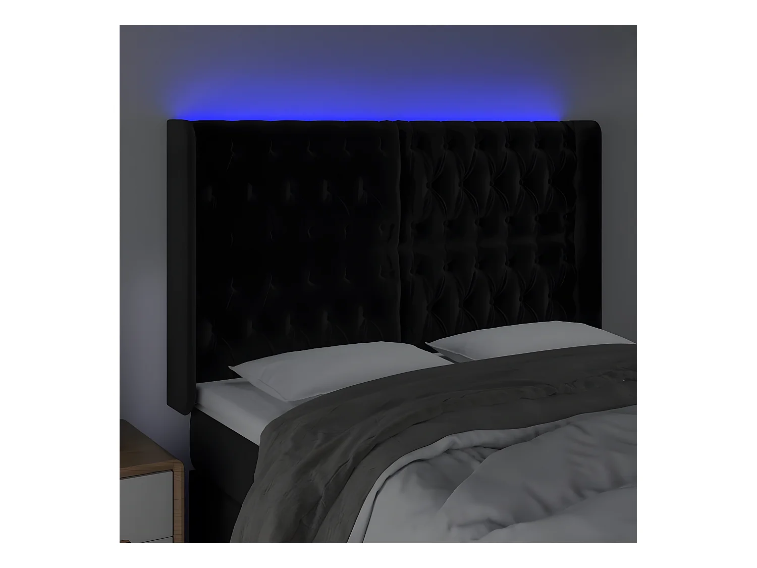 Tête de lit à LED Noir 163x16x118/128 cm Velours