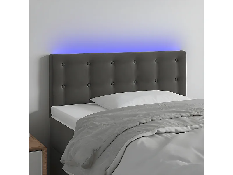 Cabeceira de cama c/luzes LED veludo 100x5x78/88cm cinza-escuro
