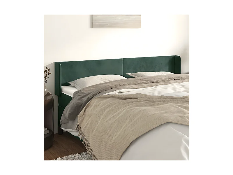 Cabeceira de cama c/ abas veludo 163x16x78/88cm verde-escuro