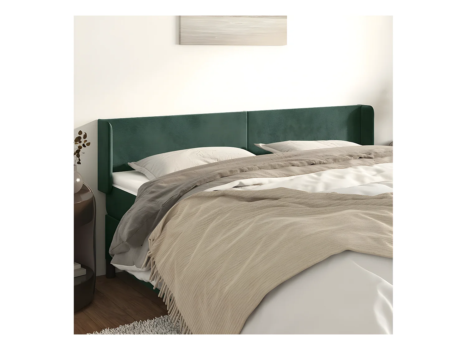 Tête de lit avec oreilles Vert foncé 163x16x78/88 cm Velours