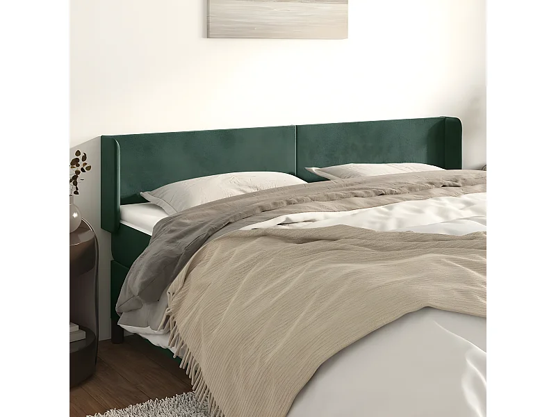 Tête de lit avec oreilles Vert foncé 163x16x78/88 cm Velours