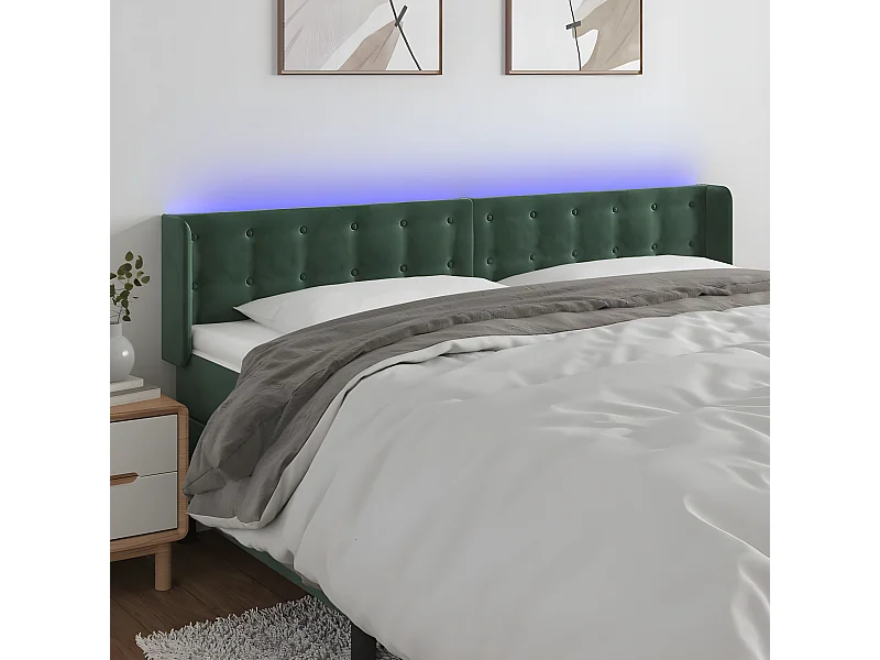 Tête de lit à LED Vert foncé 163x16x78/88 cm Velours