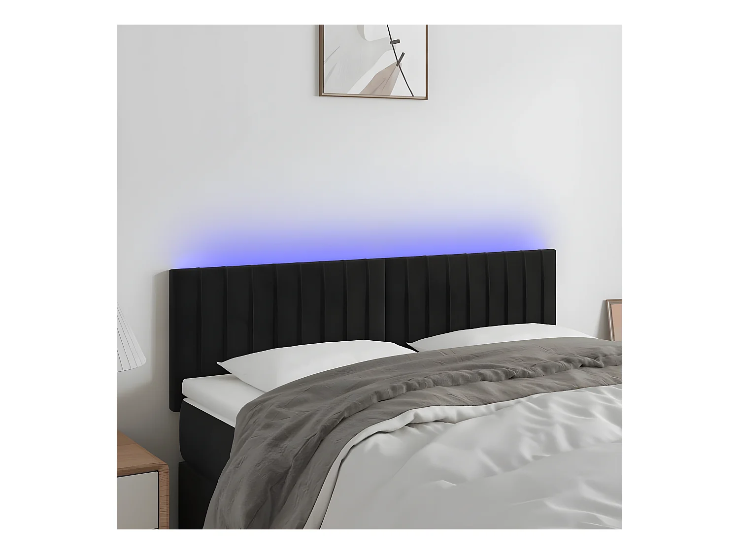 Tête de lit à LED Noir 144x5x78/88 cm Velours