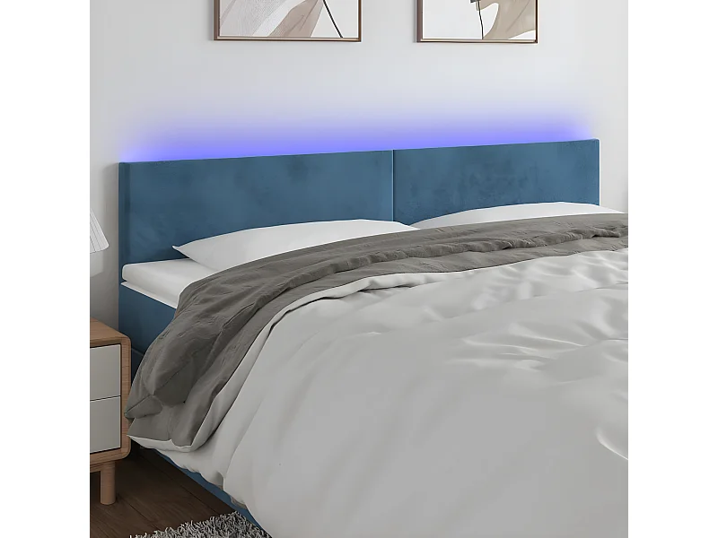 Tête de lit à LED Bleu foncé 180x5x78/88 cm Velours
