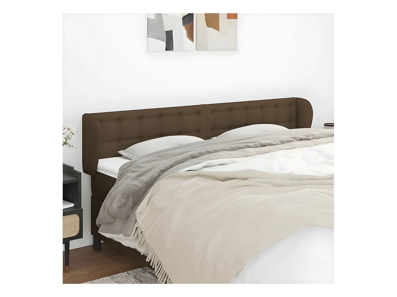 Tête de lit avec oreilles Marron foncé 163x23x78/88 cm Tissu
