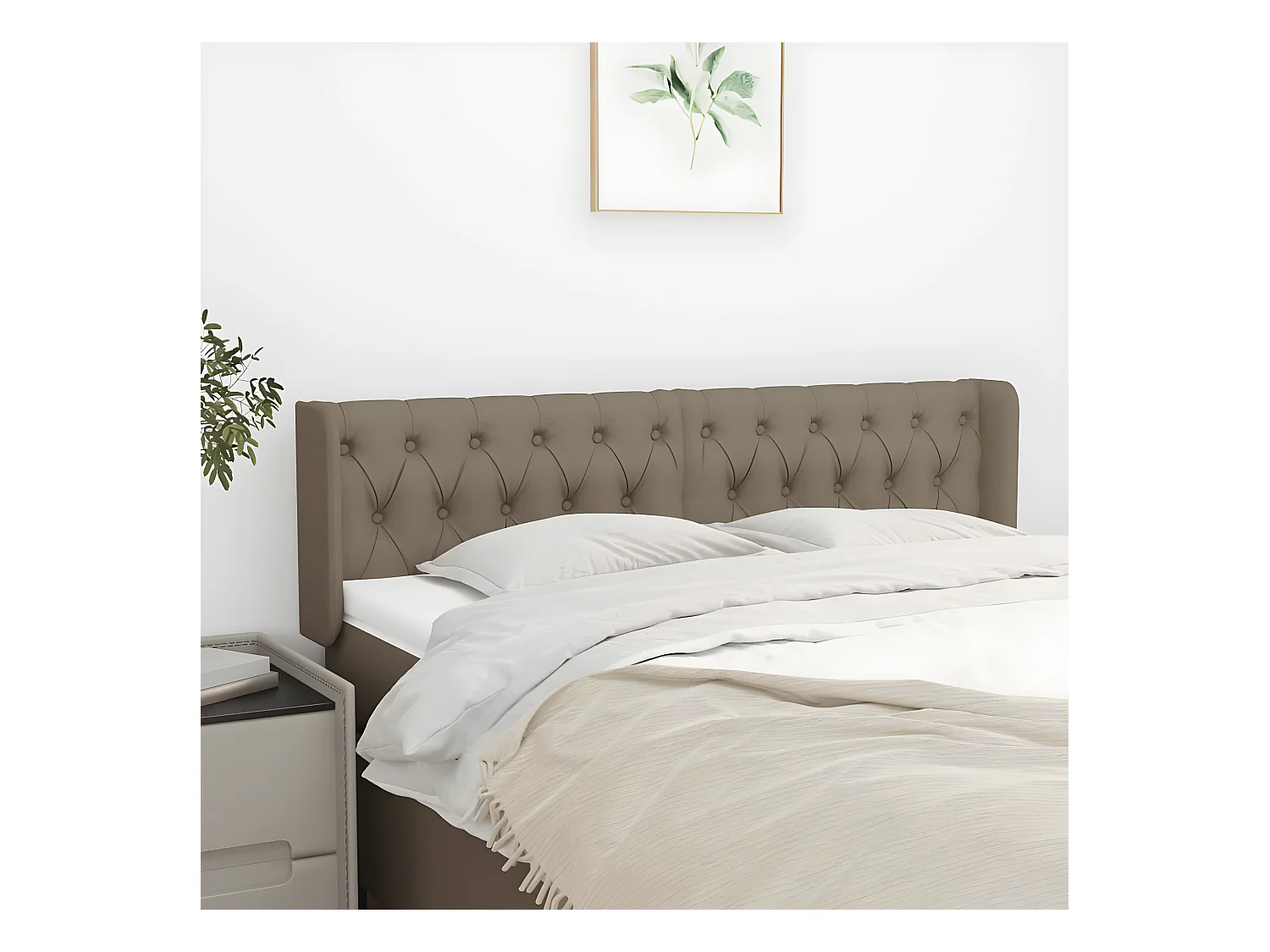 Hoofdbord met randen 163x16x78/88 cm stof taupe